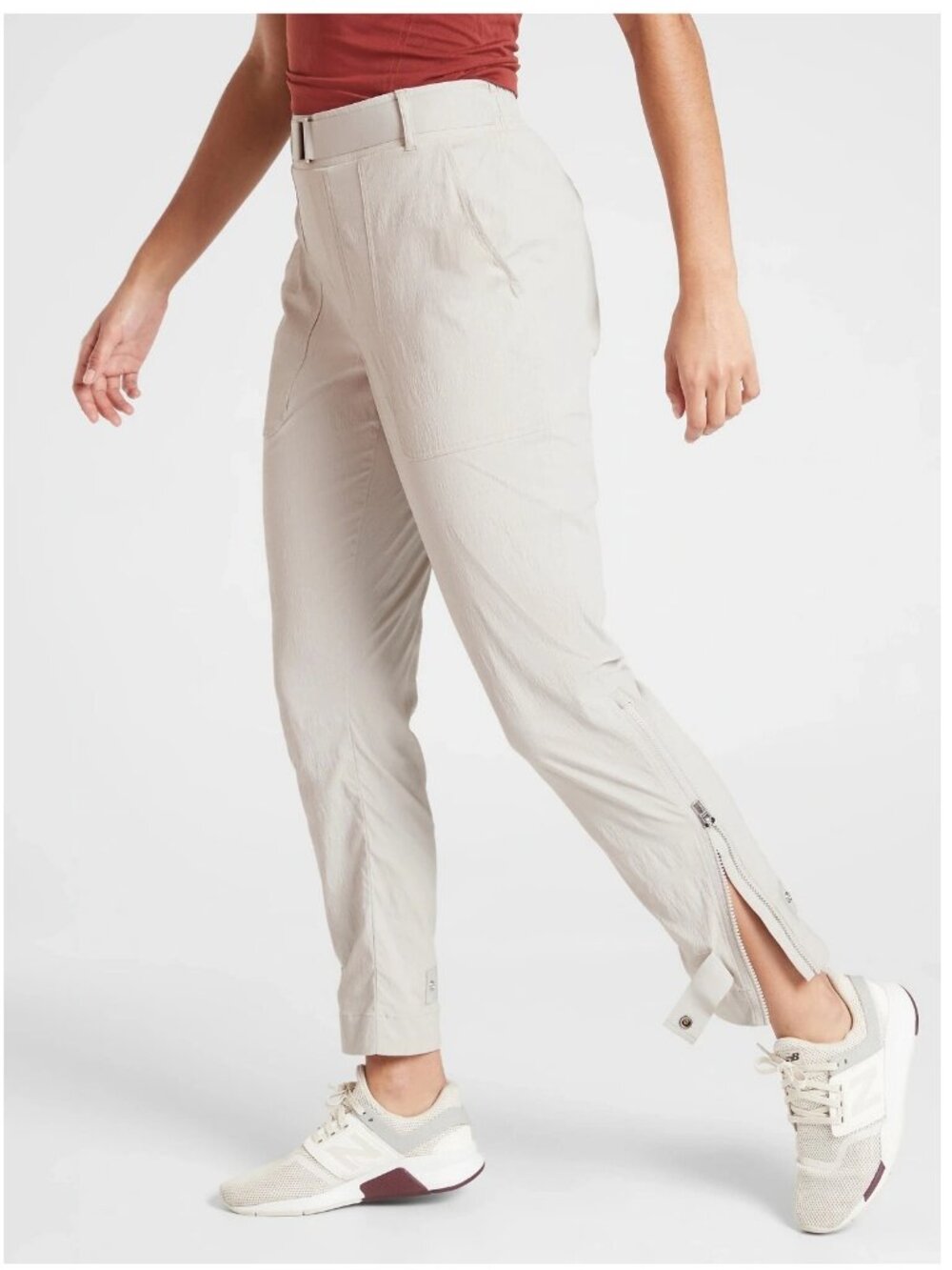 Athleta Trekkie Belted Pants Size 6 Birch Grey Outdoor Utility Gorpcore 530625